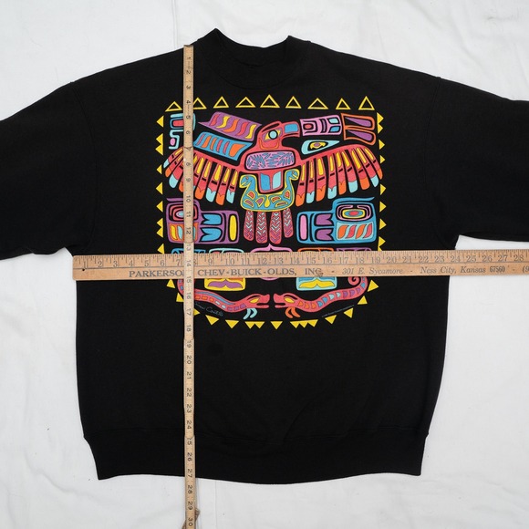 Vintage 1991 Susan Costello Sweatshirt XL Black Totem Pole Aztec Indian Pop Art - Picture 2 of 8